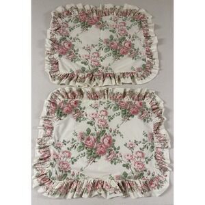 Vtg Laura Ashley Pink Country Rose Floral 2 Standard Pillow Shams Ruffled Shabby
